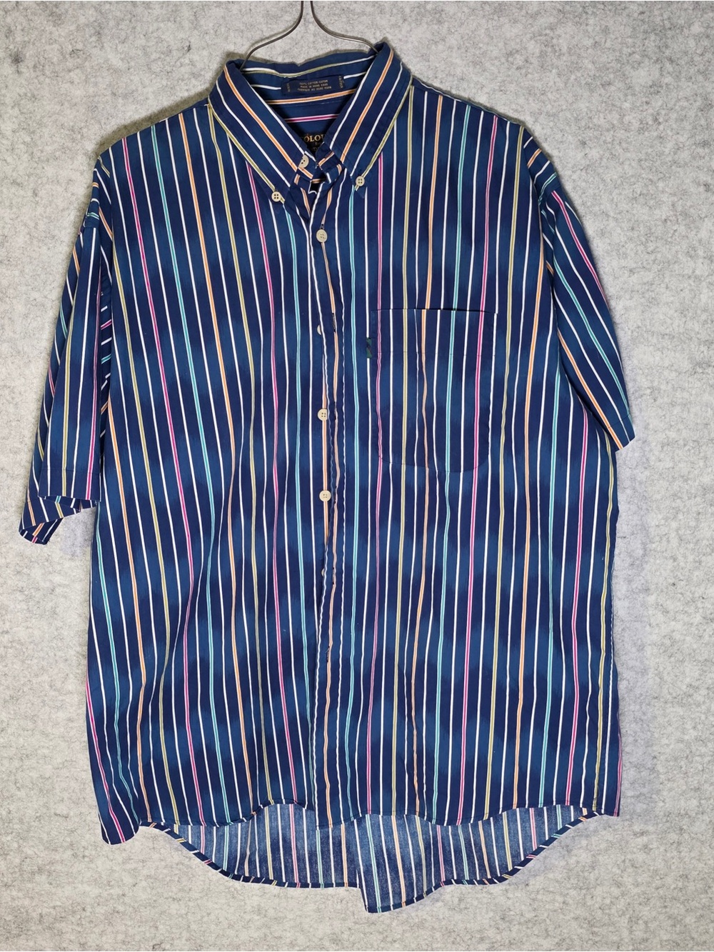 Alexander Julian Navy Multicolor Striped Button-Down Shirt Size Large